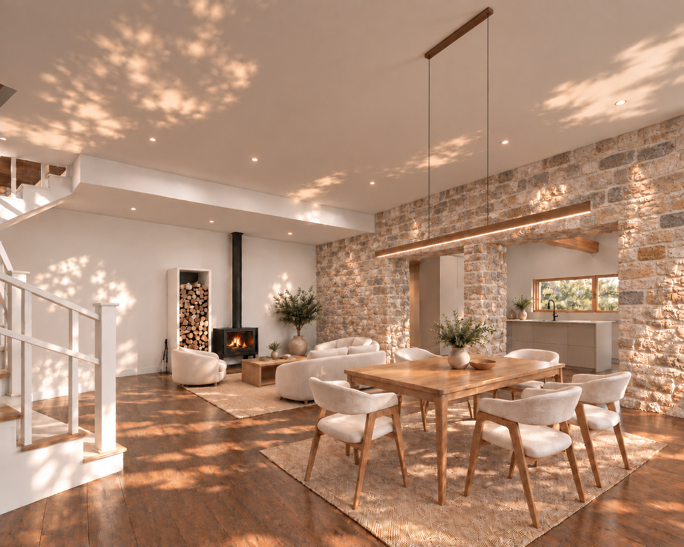 Séjour rénové de la maison ancienne à Lombard