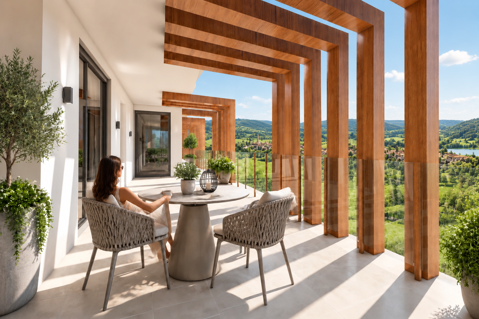 Vue du balcon du complexe résidentiel à Claix