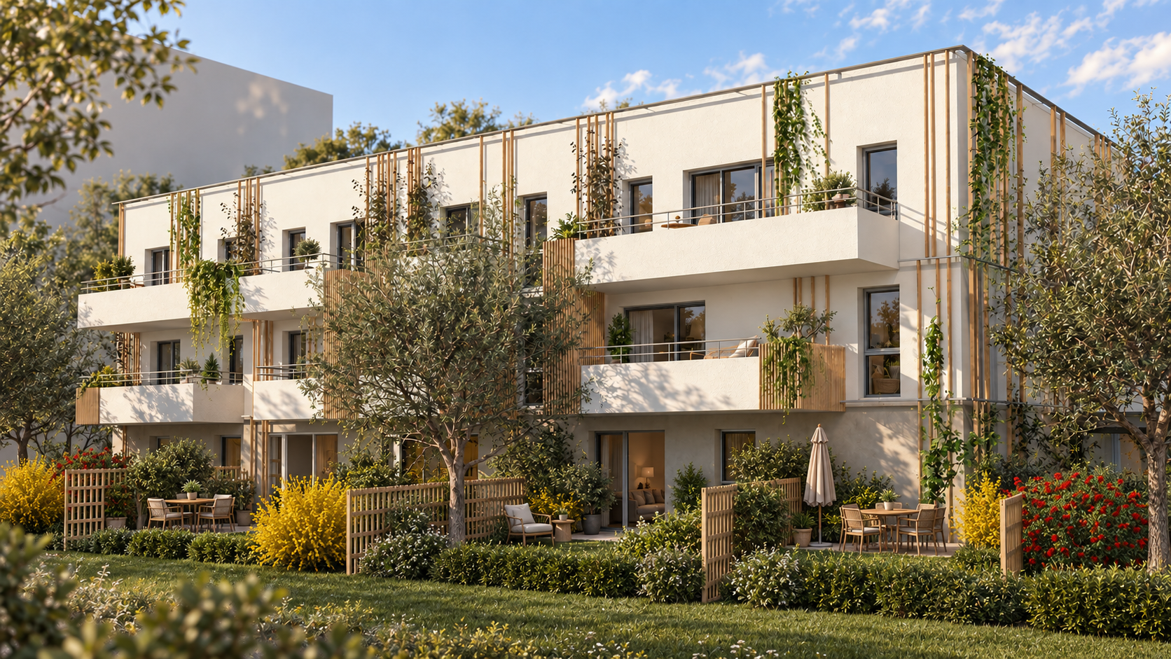 Façade sud des logements collectifs à Saint-Martin-d’Hères
