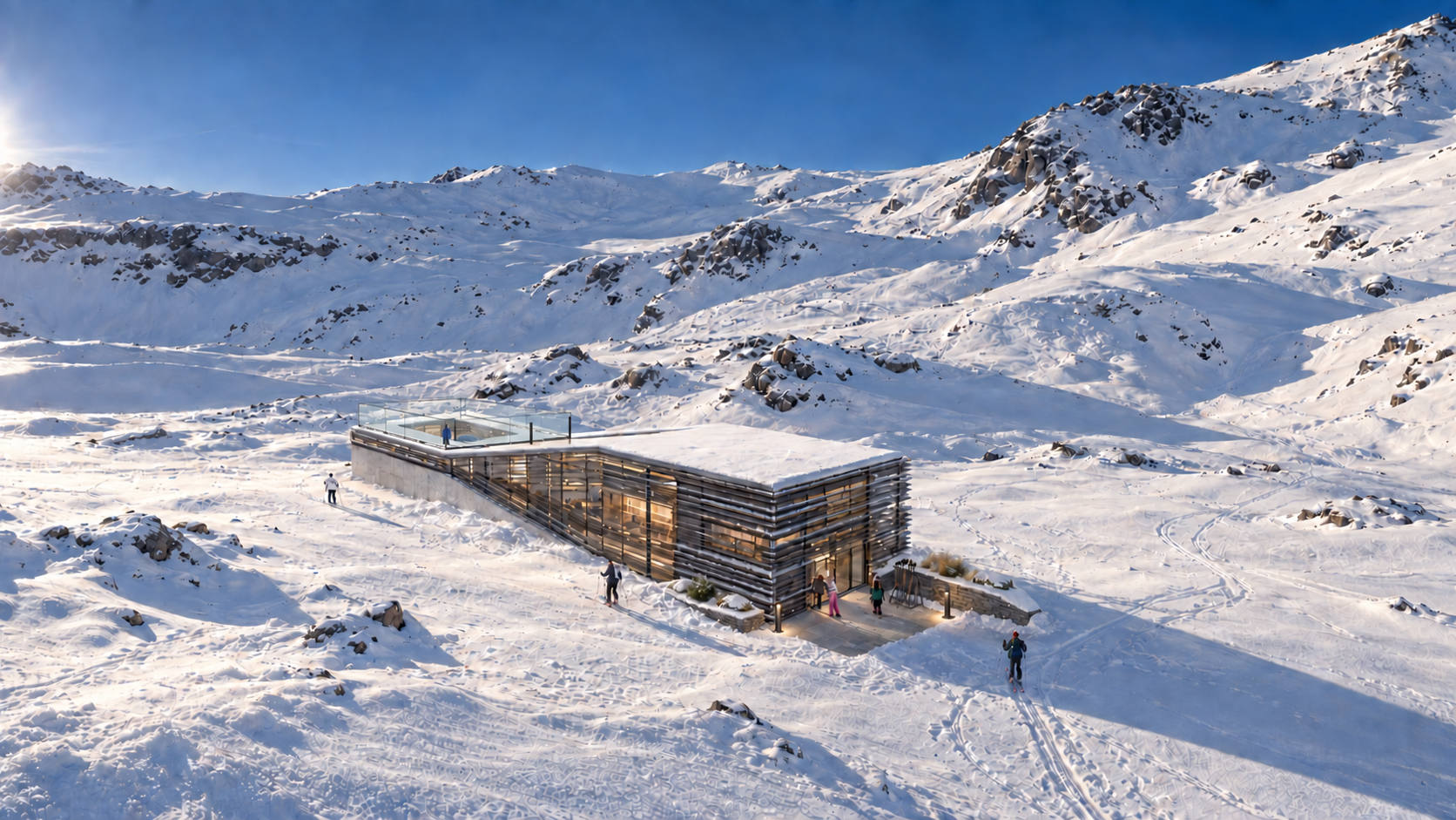 Vue extérieure du centre balnéaire avec spa à Val Thorens